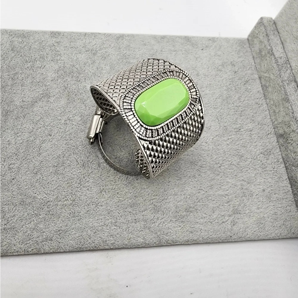 Lime Stone Silver Cuff Bracelet